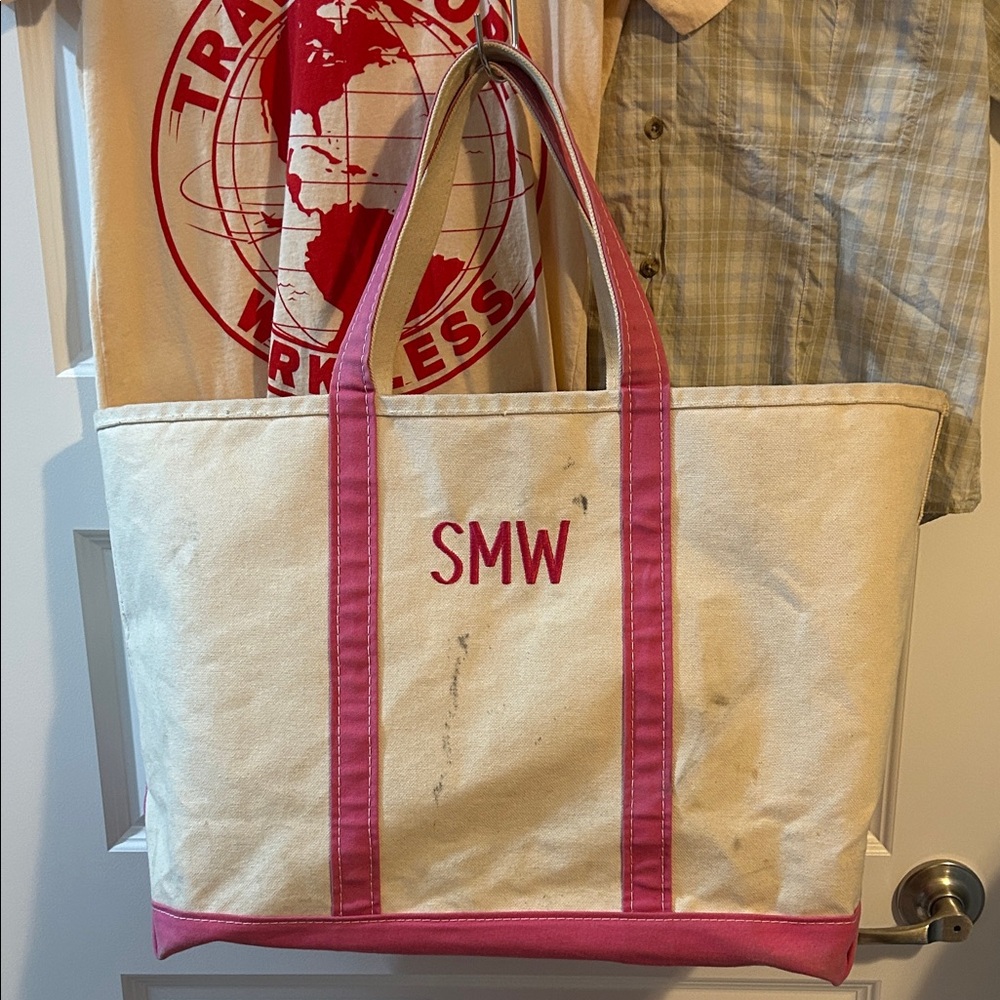 LL Bean Large Natural & Pink Boat and Tote - SMW